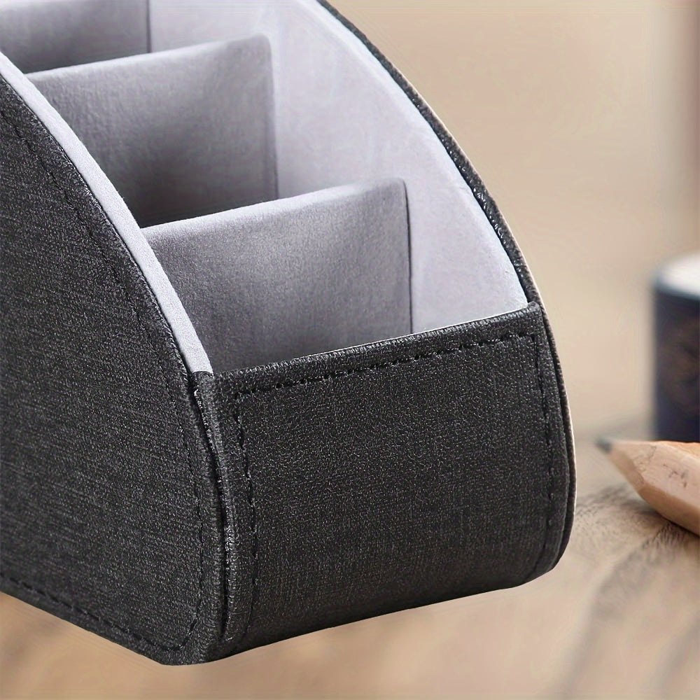 1pc 5-Slot PU Leather Remote Control Holder, Sleek Tabletop Caddy For TV Remotes, Desk Office Supplies Organizer, Bedside Nightstand Accessory Storage