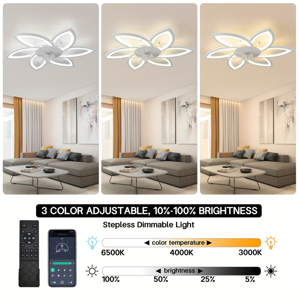 1pc Ceiling Fan With Lights Remote Control, Modern Low Profile Flush Mount Ceiling Fan With Lights, Dimmable Ceiling Fans 3 Color 6 Speed For Bedroom Living Dining Room Kitchen - White, Black, Golden