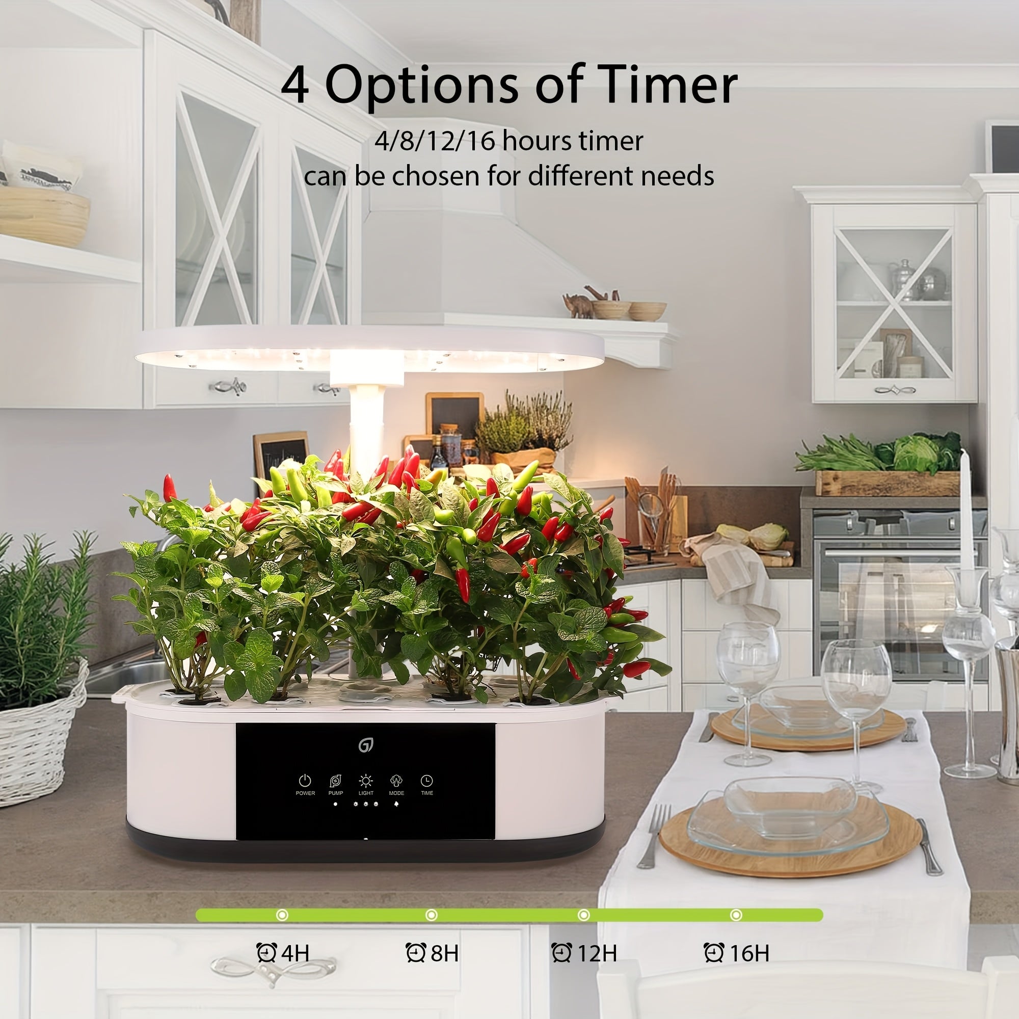 12-Pod Hydroponic Growing System Kit - 16" Indoor Garden with Full Spectrum LED Lights (120pcs, 5 Colors), Automatic Timer for Home & Kitchen Gardening, 24W, Indoor Garden, MERXENG