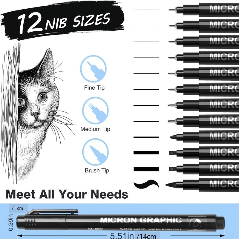12pcs Black Needle Tube Pen - Perfect for Drawing Fine Lines and Detailed Artwork!