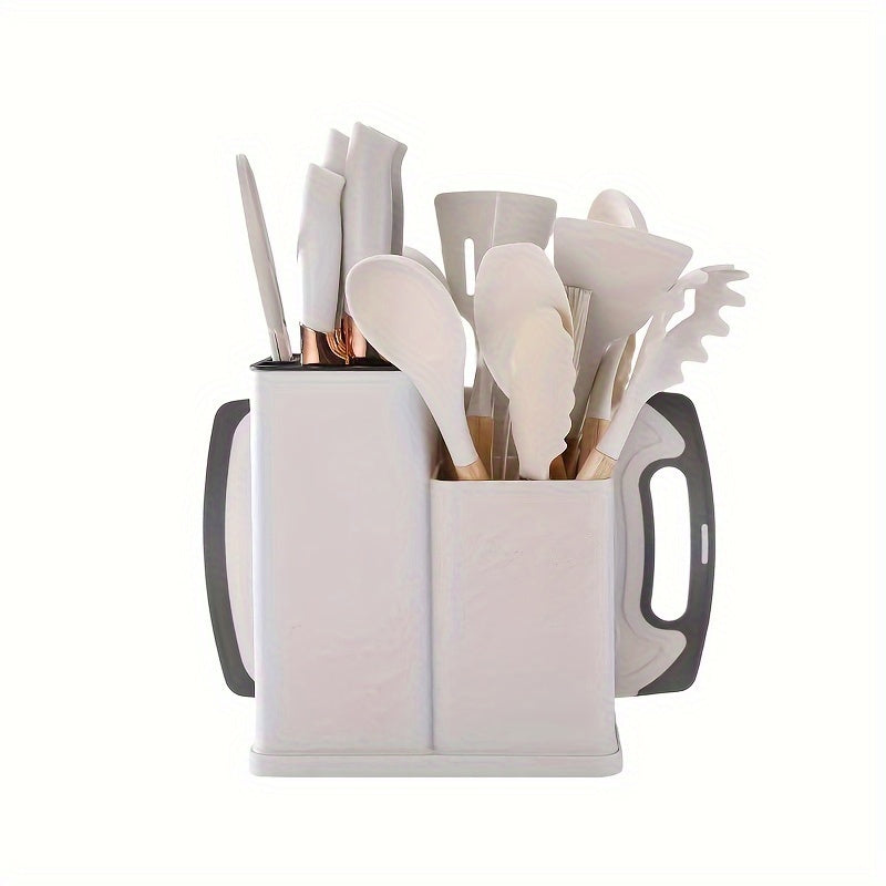 19pcs, Silicone Kitchenware 19-Piece Kitchenware Tools Cooking Spatula With Storage Bucket Knives Combination SetSilicone Kitchenware 19 Piece Kitchenware Tools Cooking Shovel Spoon With Storage Bucket Knife Combination Set