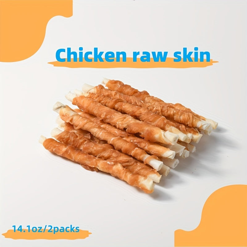 14.1 Ounces, Dog Treats, Tooth Cleaning And Grinding Rod, Rawhide Twist Chicken Hide Sticks, Suitable For Puppy And Medium, Large Dog, High Protein, Low Fat, Perfect Training Reward Snack For Dogs