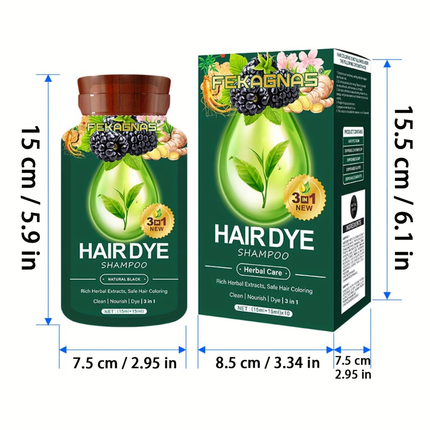 10-Pack Herbal Hair Dye Shampoo, 1.01oz Each - Quick & Natural Plant-Based Color For Men & Women, Easy-To-Use, Long-Lasting