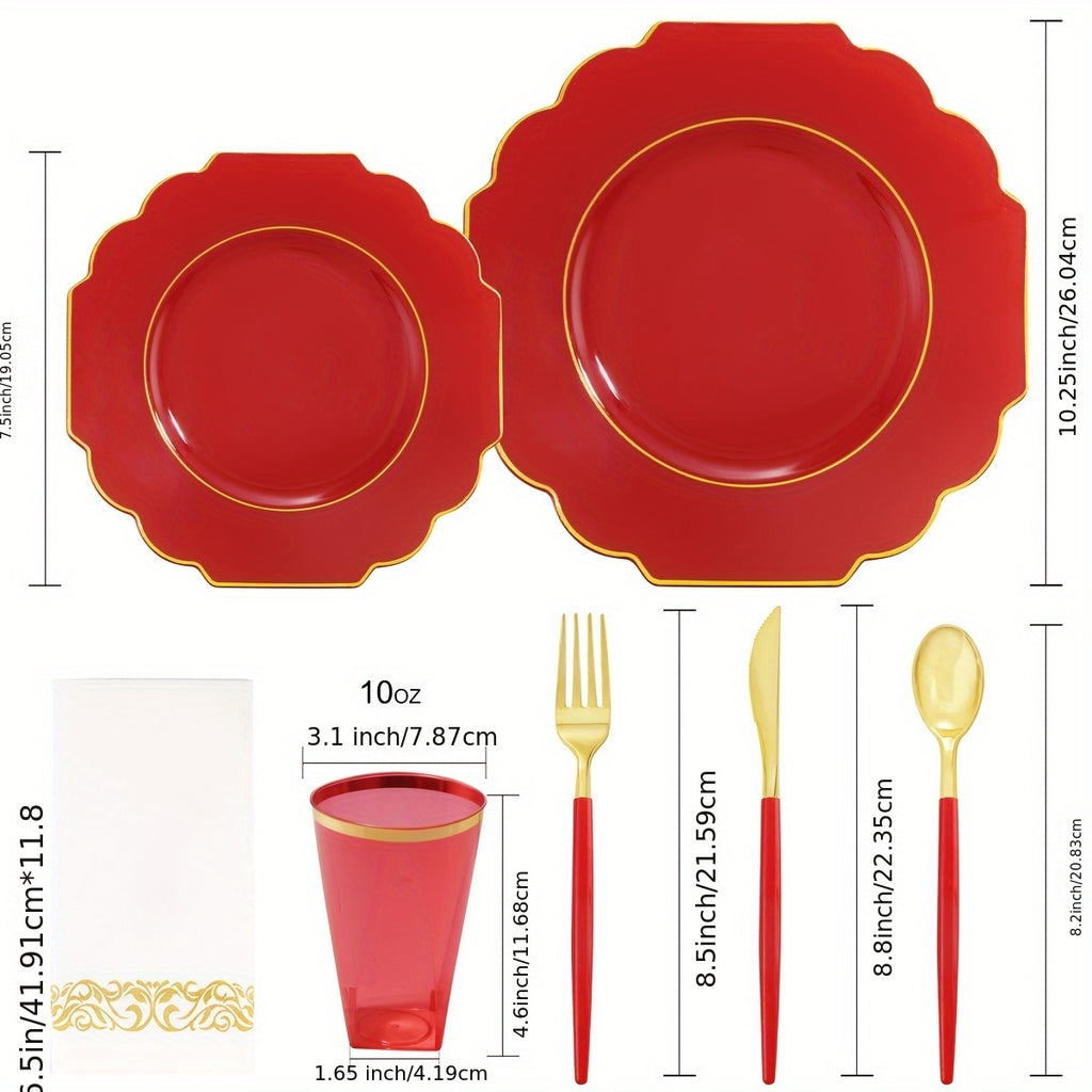 140PCS Plastic Plates - Gold Plastic Silverware, Gold Disposable Plates Include 40Plates, 20Cups, 20Forks, 20 Knives, 20Spoons, 20Napkins for Weddings & Parties