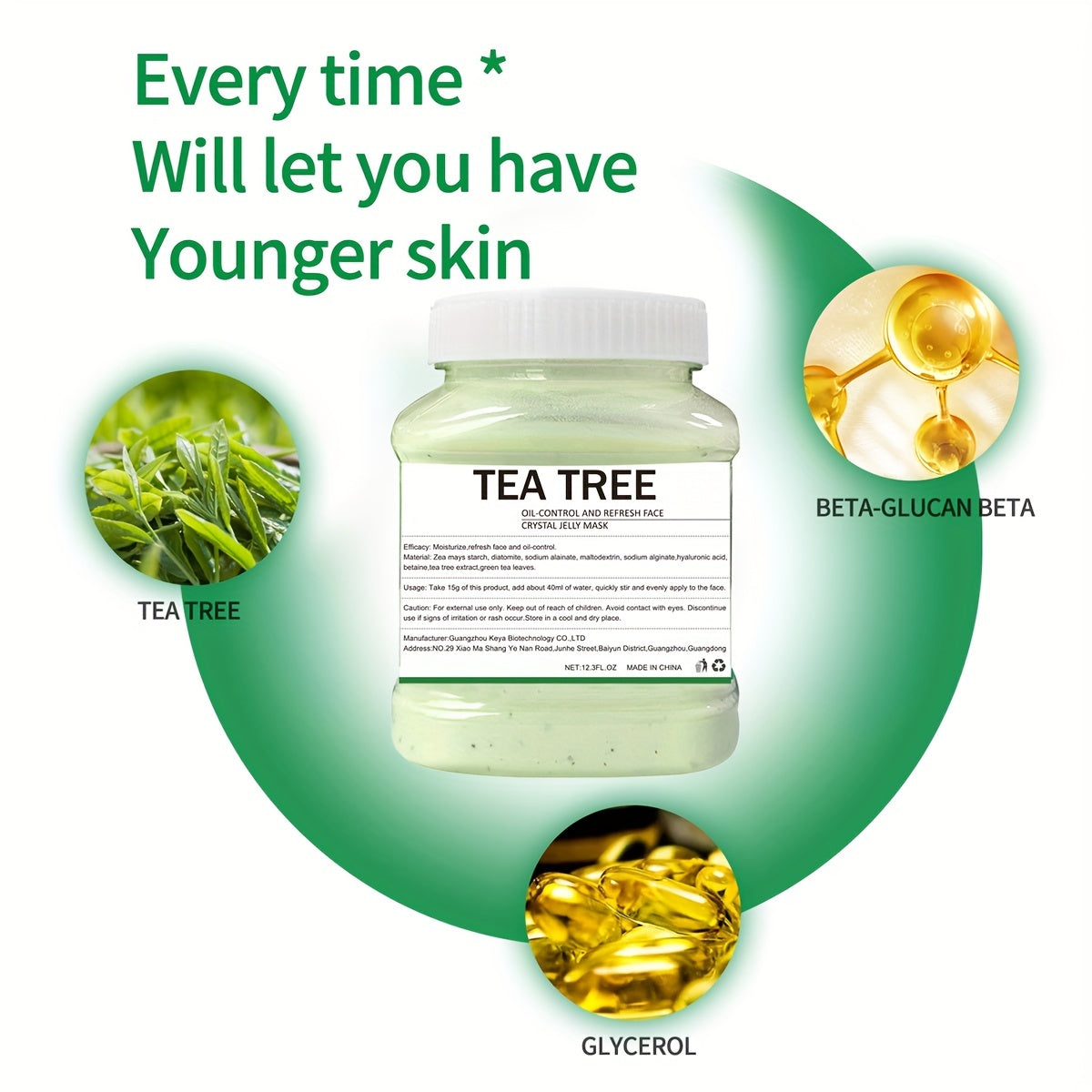 12.3Fl.Oz Tea Tree Gel Hydro Jelly Mask - Hydrating, Moisturizing, Peel-Off Face Mask for Facial Skin Care - Natural, Non-Irritating, Soothing, and Nourishing Mask Powder for Glowing Skin