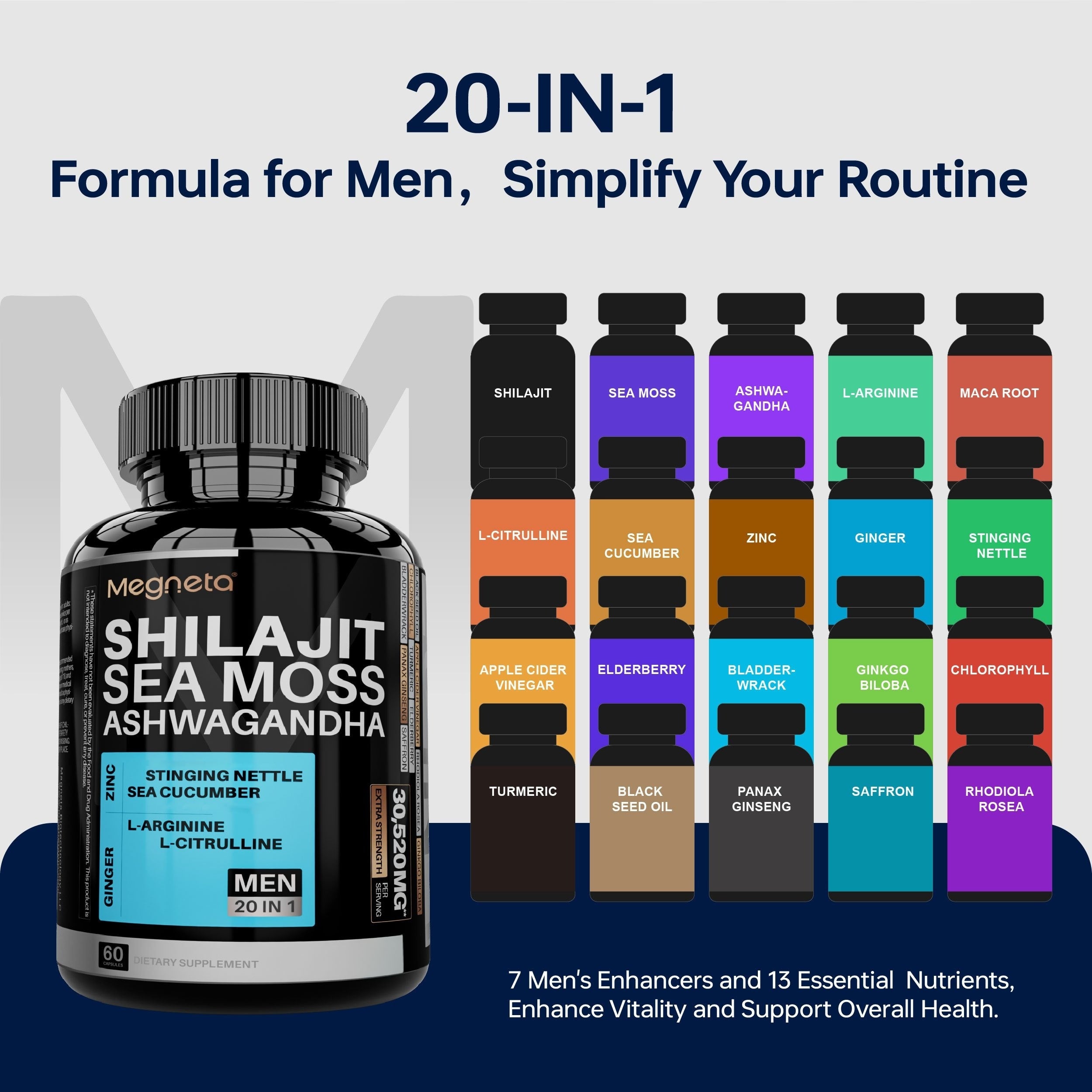 (2024NEW)Megneta Full Of Spirit And Vitality, Sea Moss Shilajit & Ashwagandha, With Highly Potent Herbal Ingredients