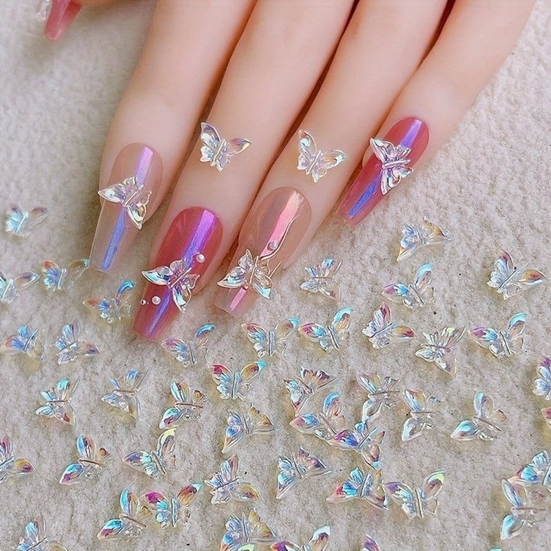 100pcs/set 3D Butterfly Nail Art Charms for Women and Girls - Manicure Decoration Accessories