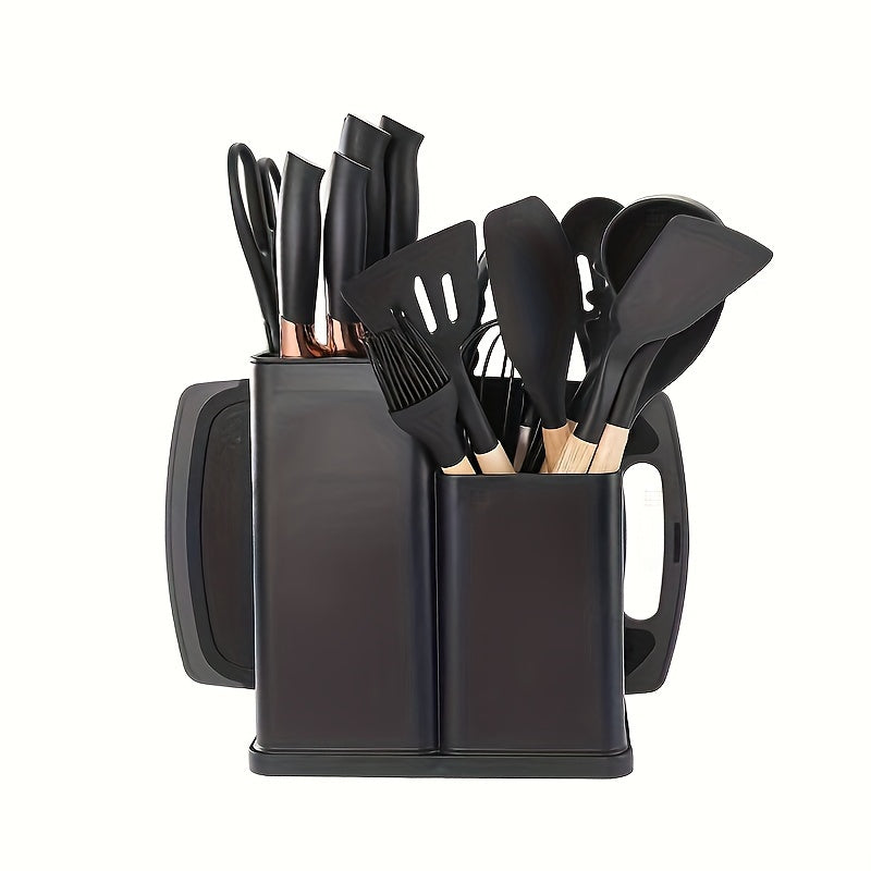19pcs, Silicone Kitchenware 19-Piece Kitchenware Tools Cooking Spatula With Storage Bucket Knives Combination SetSilicone Kitchenware 19 Piece Kitchenware Tools Cooking Shovel Spoon With Storage Bucket Knife Combination Set
