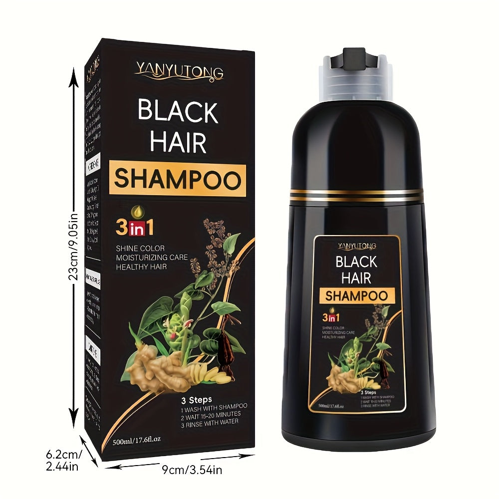16.91oz 3-in-1 Black Hair Dye Shampoo, Covering White Hair, Herbal Hair Dye Shampoo - Natural And Healthy Plant Ingredients, Quickly Complete Hair Dyeing, Moisturize And Care For Hair, Suitable For Both Men And Women, Father'