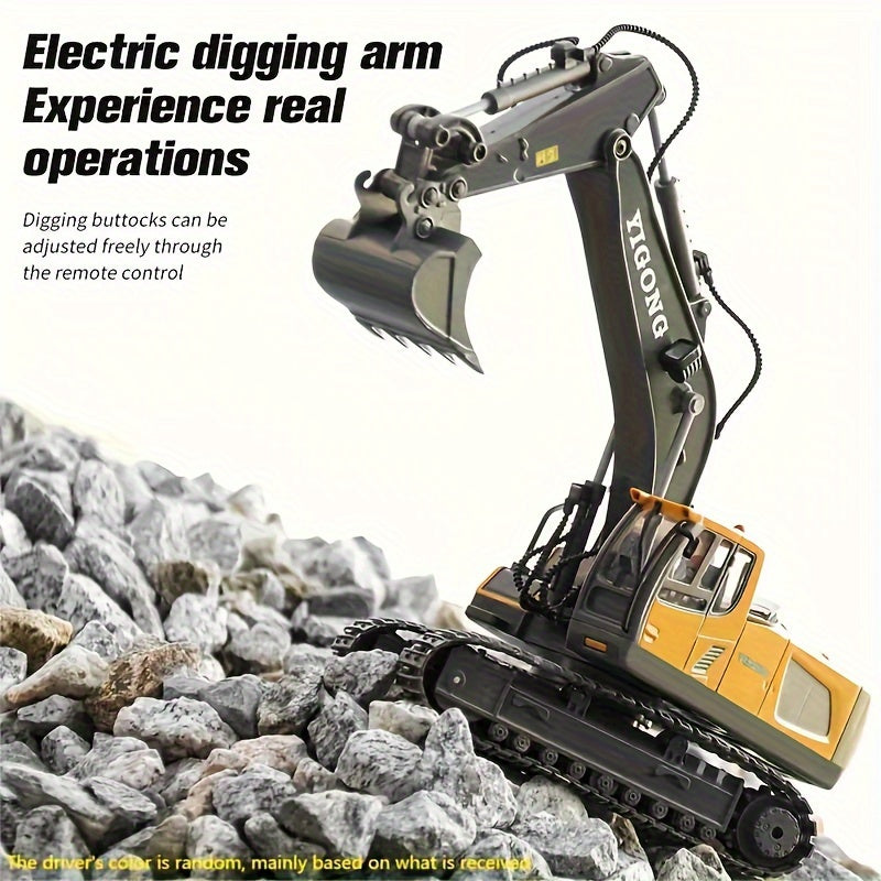 11-Channel Remote Control Alloy Excavator - Construction Vehicle Toy with High-Tech Engineering Design, Plastic Body, and Electronic Functions for Kids - Perfect Holiday Gift for Children