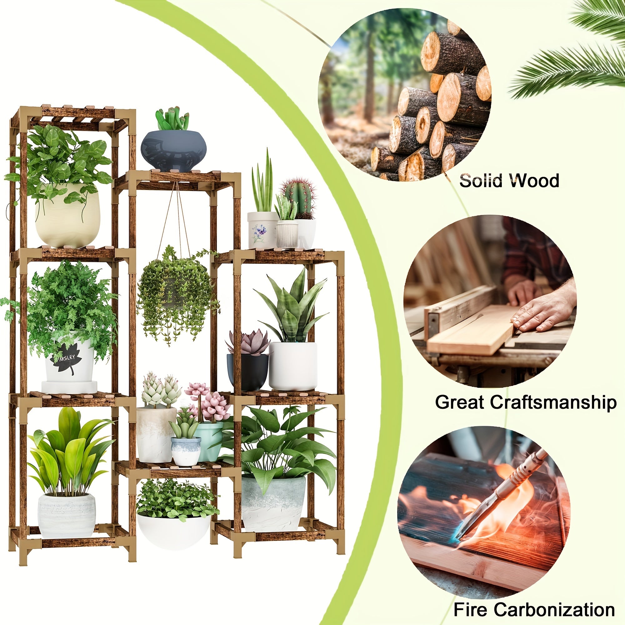 10-Tier Plant Stand with Grow Light, Indoor/Outdoor Wood Shelf for Corner, Patio, Garden, Living Room, Multiple Plant Display