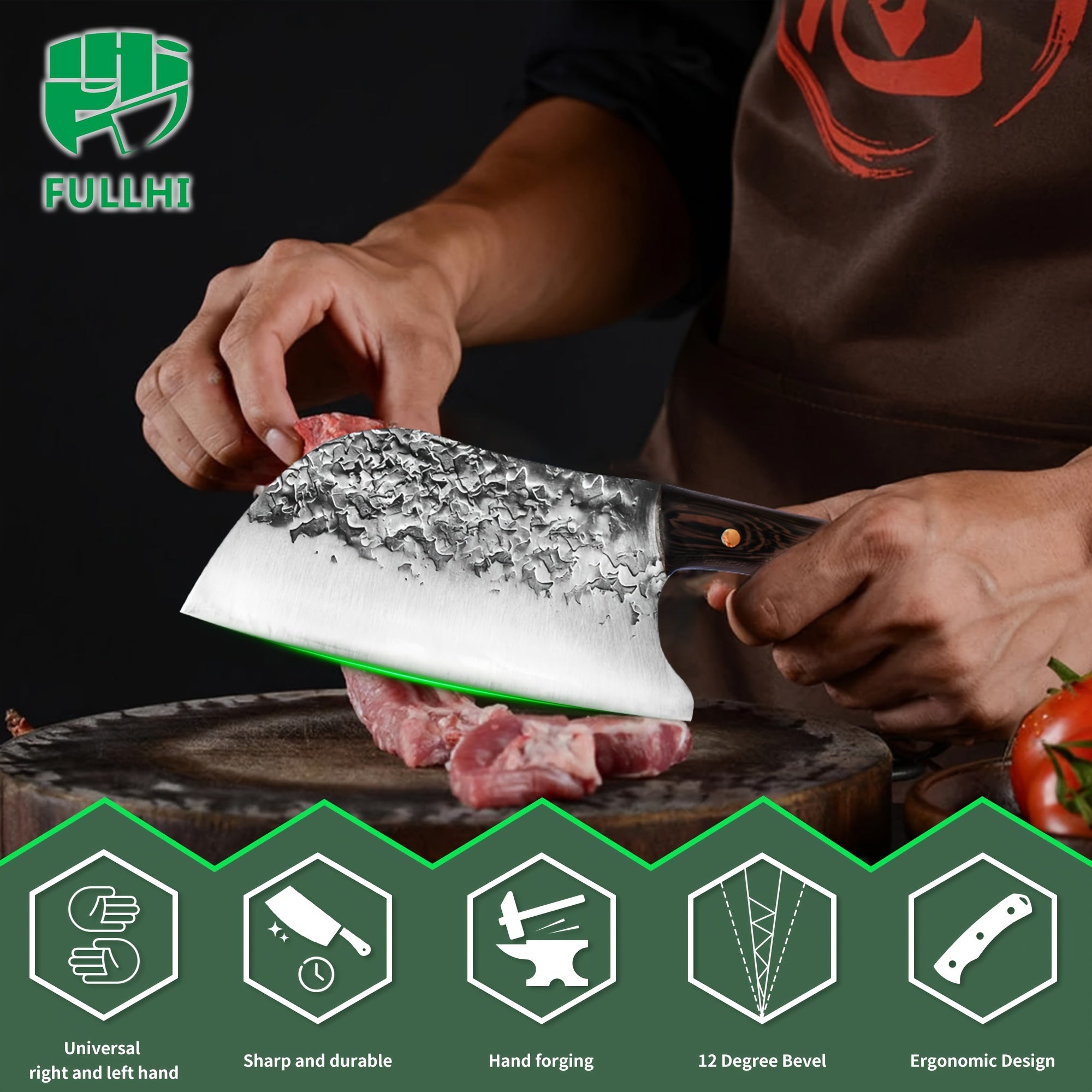 15pcs Portable Butcher Knife Set With Carving Meat Fork Kitchen Knife Set With Roll Bag Full Tang High Carbon Steel Chef'S Knife Fishing Fish Chef Knives For Kitchen, Camping, BBQ, Gifts For Women Men Birthday Christmas Prese