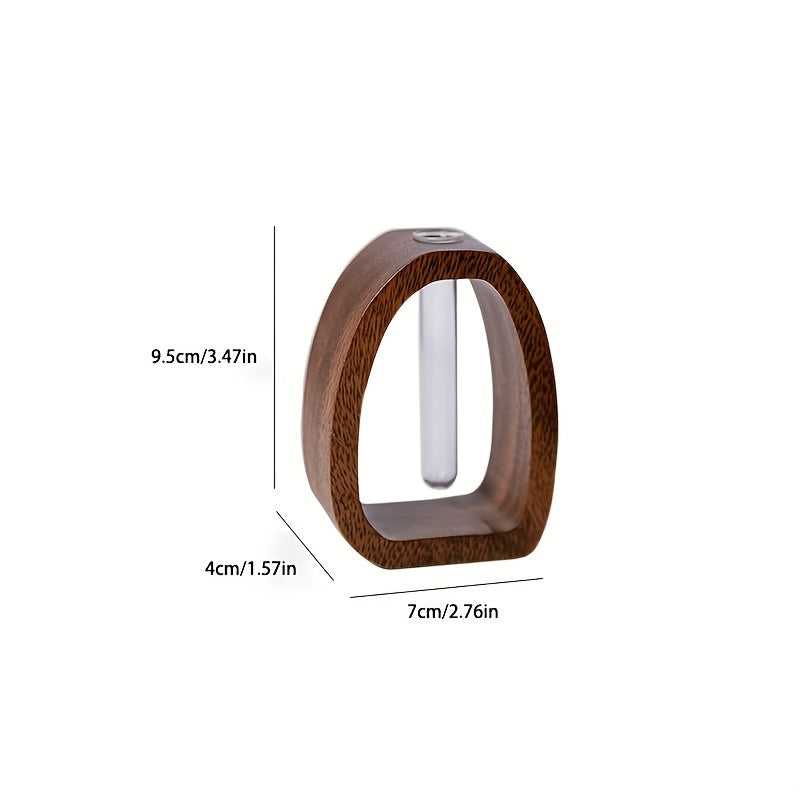 1pc Art Deco Style Wooden Round Vase with Glass Tube - Elegant Hydroponic Flower Vase for Home and Office Decor, No Electricity or Battery Needed, Ideal Christmas Gift, Vases for Flowers