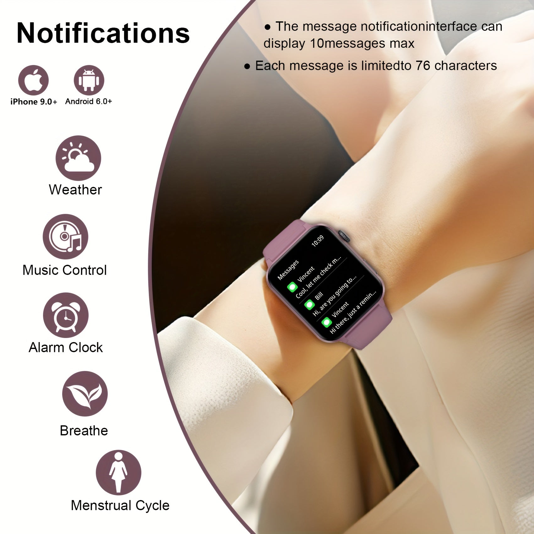 1.85" Vibrant Purple Smartwatch for Men and Women - 100+ Sports Modes Fitness Tracker, Pedometer, Music Control, Remote Control Photo, Waterproof Fitness Watch for Android iPhone [2024
