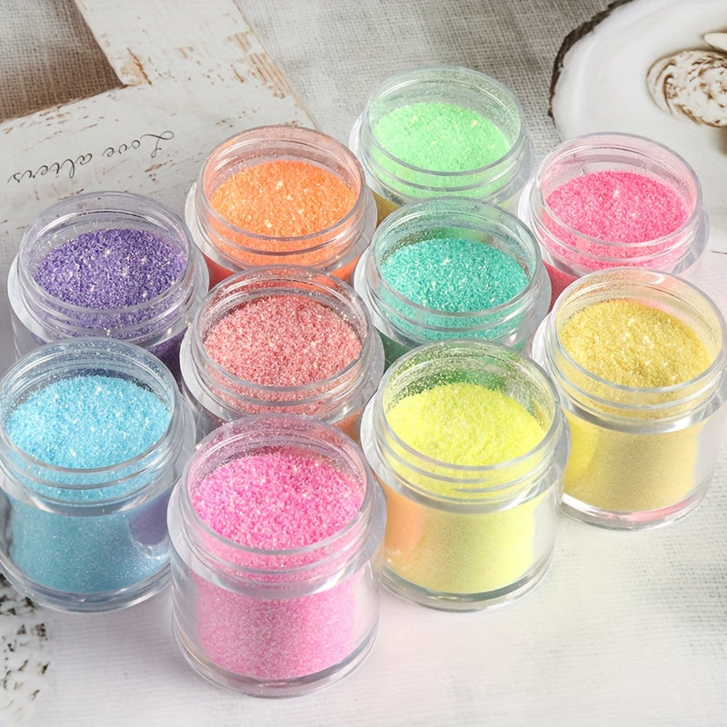 10 Bottles Shiny Candy Nail Glitter Iridescent Sparkly Sugar Powder Chrome Pigment Dust For Nail Polish DIY Manicure Art Decoration