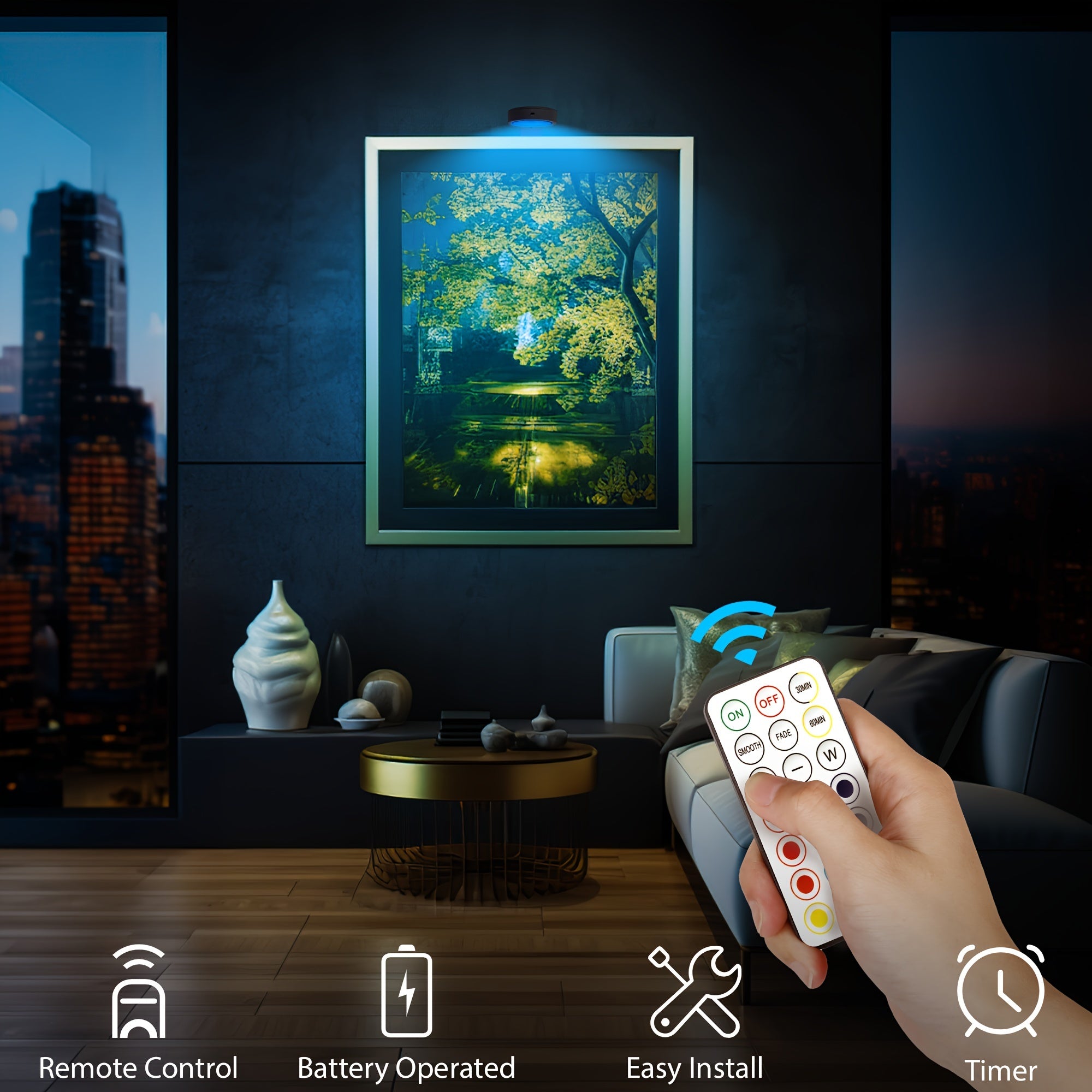 12/6/3pcs Picture Lights For Wall, 13 RGB Color Magnetic Led Art Display Light For Picture Frame, Wireless Battery Operated Painting Light With Remote Control, Party Home Wall Decor Puck Lights, Black-RGB