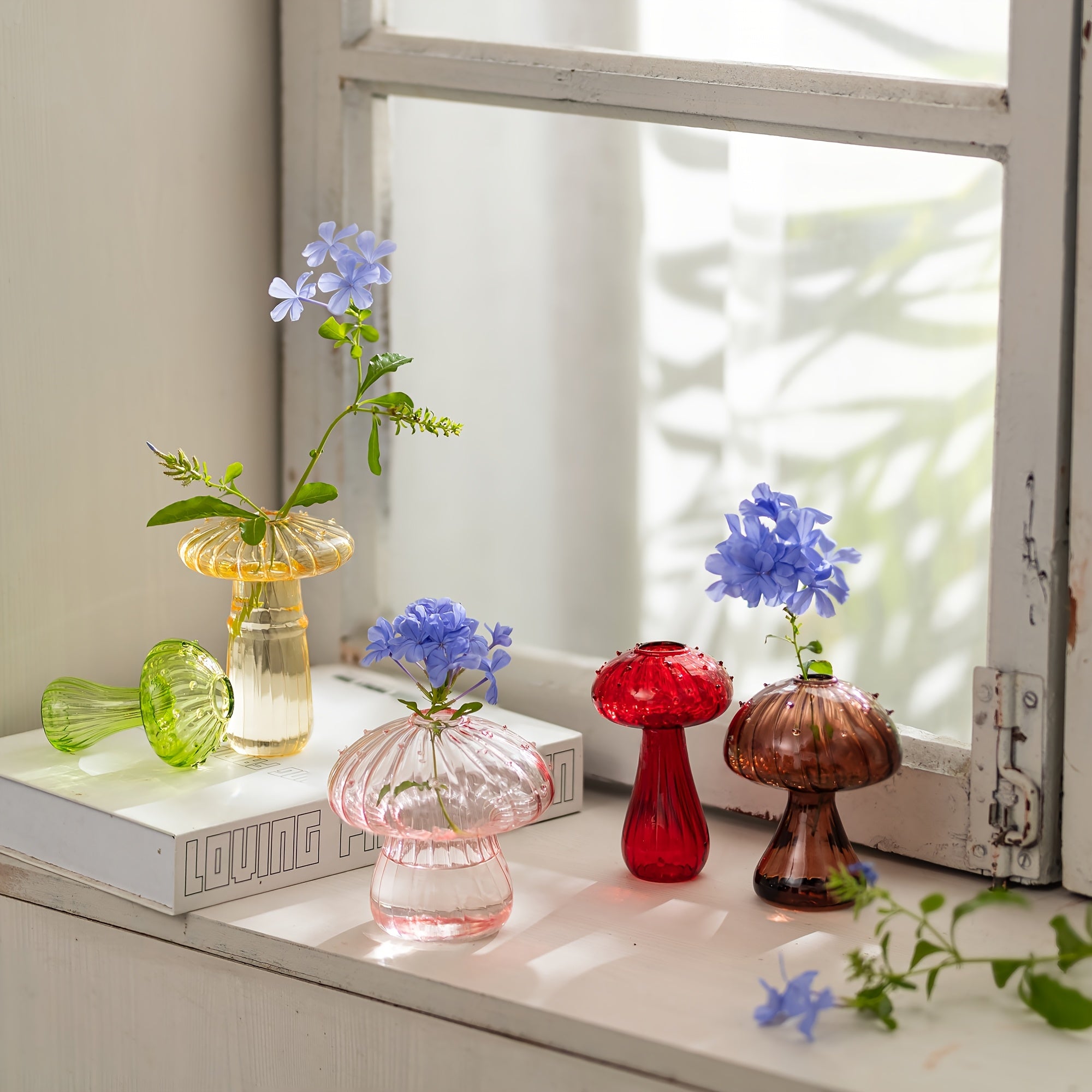 10pcs Glass Mushroom Vase For Flowers, Colored Small Bud Flower Vases Unique, Mushroom Propagation Hydroponic Vases, Funky Cottagecore Decor For Home Room Kitchen Office Windowsill Decorations