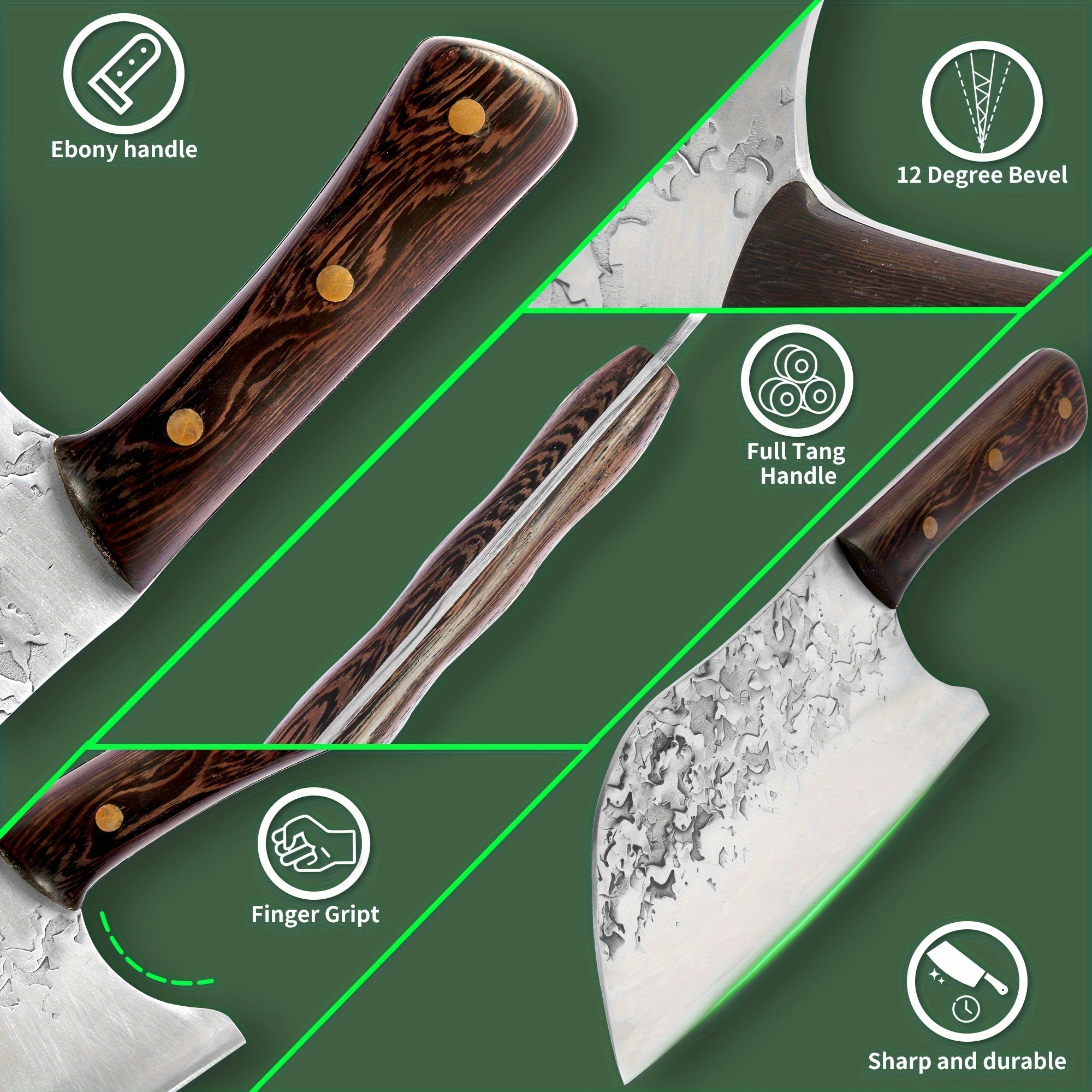 15pcs Portable Butcher Knife Set With Carving Meat Fork Kitchen Knife Set With Roll Bag Full Tang High Carbon Steel Chef'S Knife Fishing Fish Chef Knives For Kitchen, Camping, BBQ, Gifts For Women Men Birthday Christmas Prese