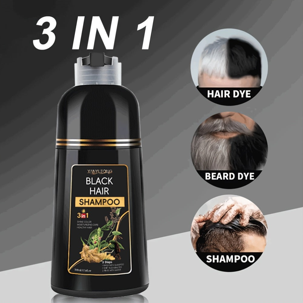 16.91oz 3-in-1 Black Hair Dye Shampoo, Covering White Hair, Herbal Hair Dye Shampoo - Natural And Healthy Plant Ingredients, Quickly Complete Hair Dyeing, Moisturize And Care For Hair, Suitable For Both Men And Women, Father'