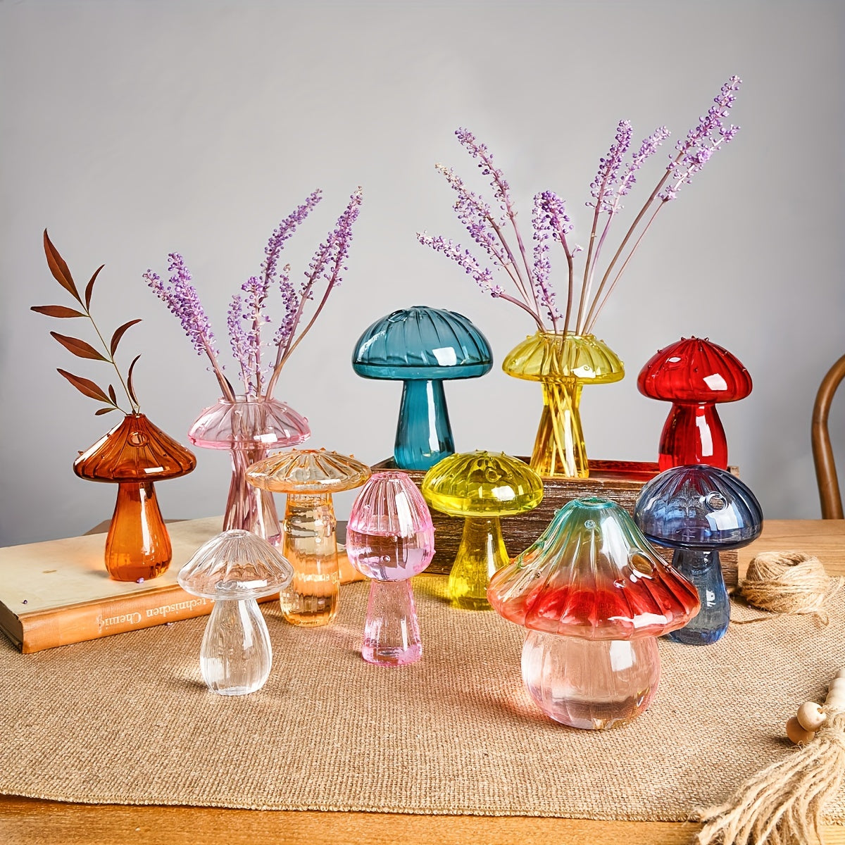 1pc Colorful Glass Mushroom Vase for Indoor Hydroponic Flower Arrangement and Home Decor