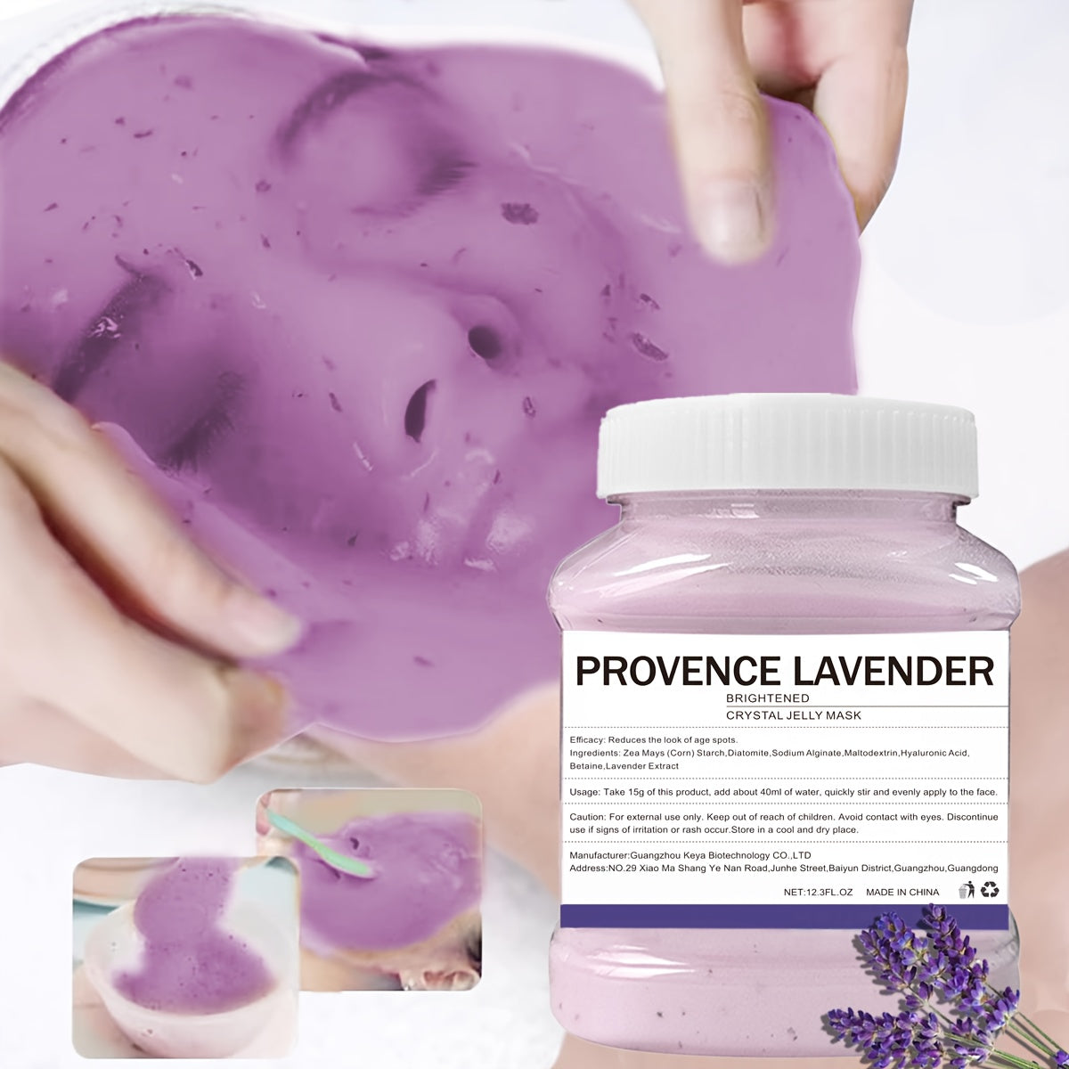12.3fl. Oz Lavender Jelly Mask Powder - Natural Hydro Gel Facial Treatment, Moisturizing & Hydrating, Paraben-Free for All Skin Types, Unisex Adult Skincare, Smooth & Even Skin Tone