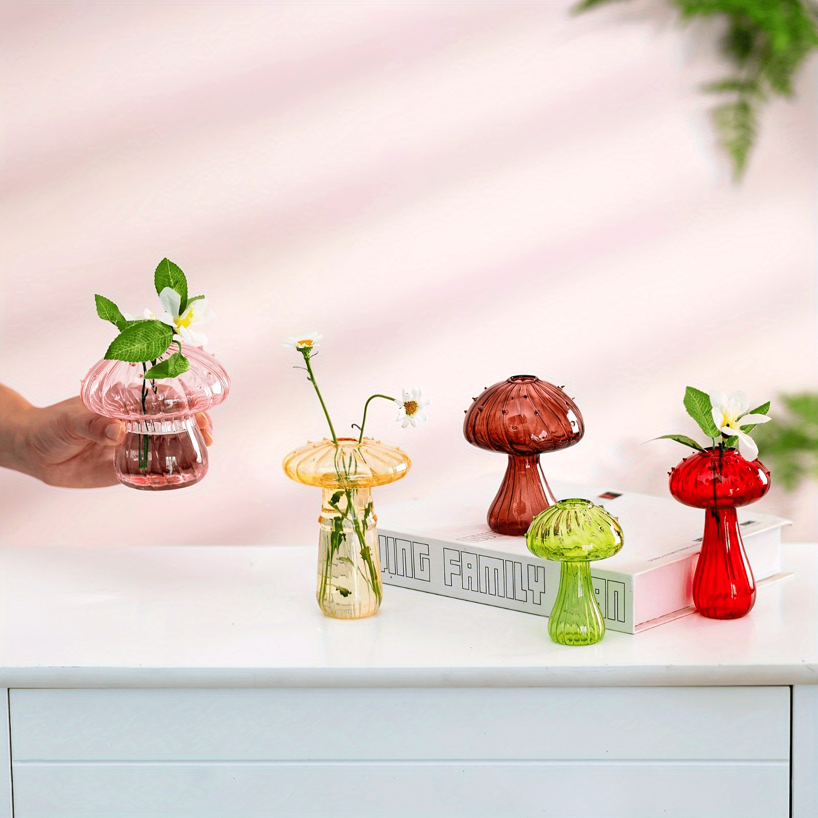 10pcs Glass Mushroom Vase For Flowers, Colored Small Bud Flower Vases Unique, Mushroom Propagation Hydroponic Vases, Funky Cottagecore Decor For Home Room Kitchen Office Windowsill Decorations