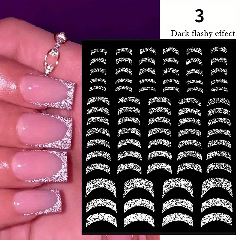 1pc 3D Nail Sticker with Stripes and Lines Charm Reminder Transfer Nail Art Decoration Silvery Reflective Glitter Sticker