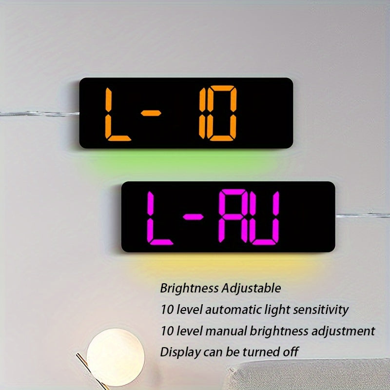 1pc 16-Inch Remote Control Digital Wall Clock, Temperature Date Display With Mood Light, Dual Alarm, Countdown, 10-Level Brightness Adjustment, 12/24H Format, Plastic Material, USB Powered (2 * AAA Battery For Memory Function