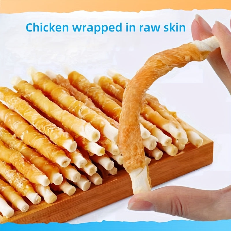 14.1 Ounces, Dog Treats, Tooth Cleaning And Grinding Rod, Rawhide Twist Chicken Hide Sticks, Suitable For Puppy And Medium, Large Dog, High Protein, Low Fat, Perfect Training Reward Snack For Dogs