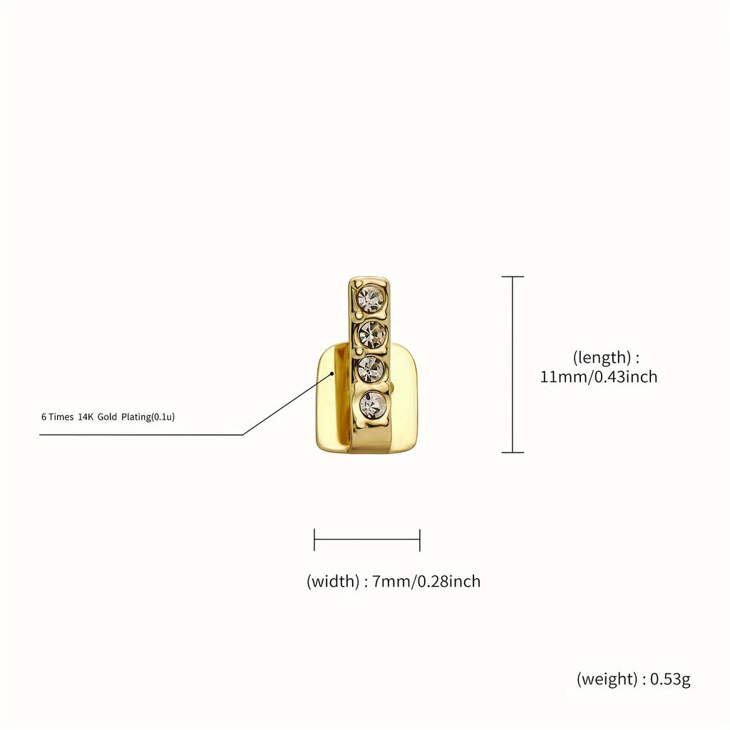 14K Golden Plated Hip Hop Dental Grills with Zircon Stones - Sexy Hollow Design Bar Tooth Cap for Daily & Party Wear, Unisex Copper Grillz for Teeth - Halloween Accessory, Fits All Seasons