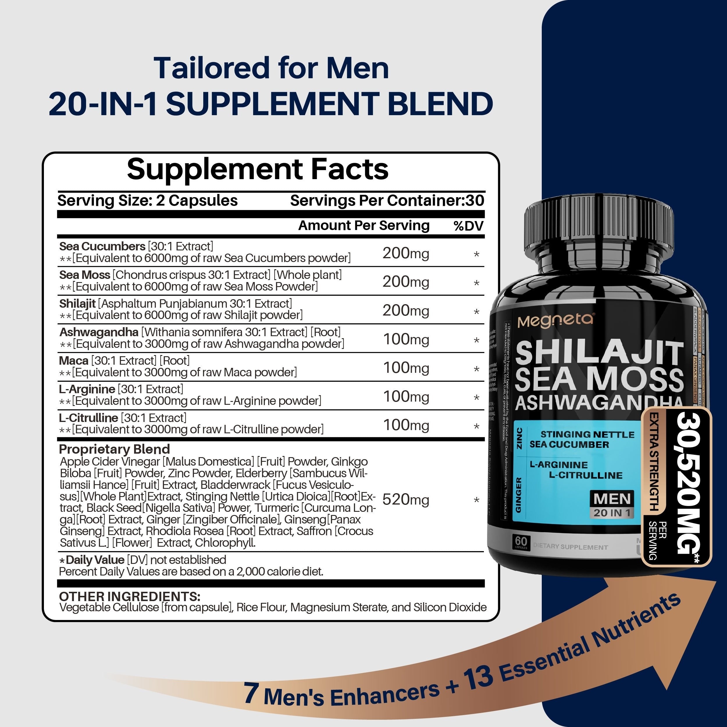 (2024NEW)Megneta Full Of Spirit And Vitality, Sea Moss Shilajit & Ashwagandha, With Highly Potent Herbal Ingredients