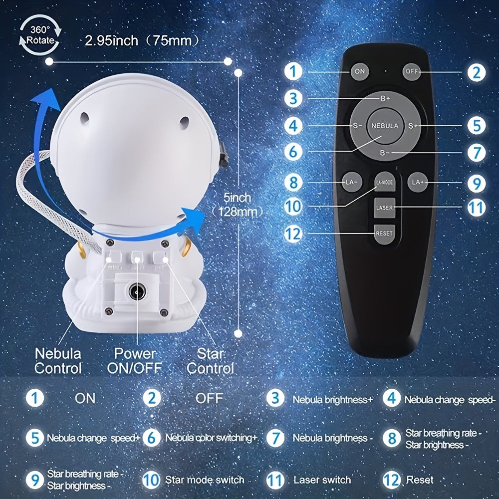 1pc Astronaut Star Projector Galaxy Night Light, Sky Decor Lamp For Bedroom Christmas, Small &  Bright Cute Astronaut LED Lights, Space Nebula Starry Cloud With Remote Control