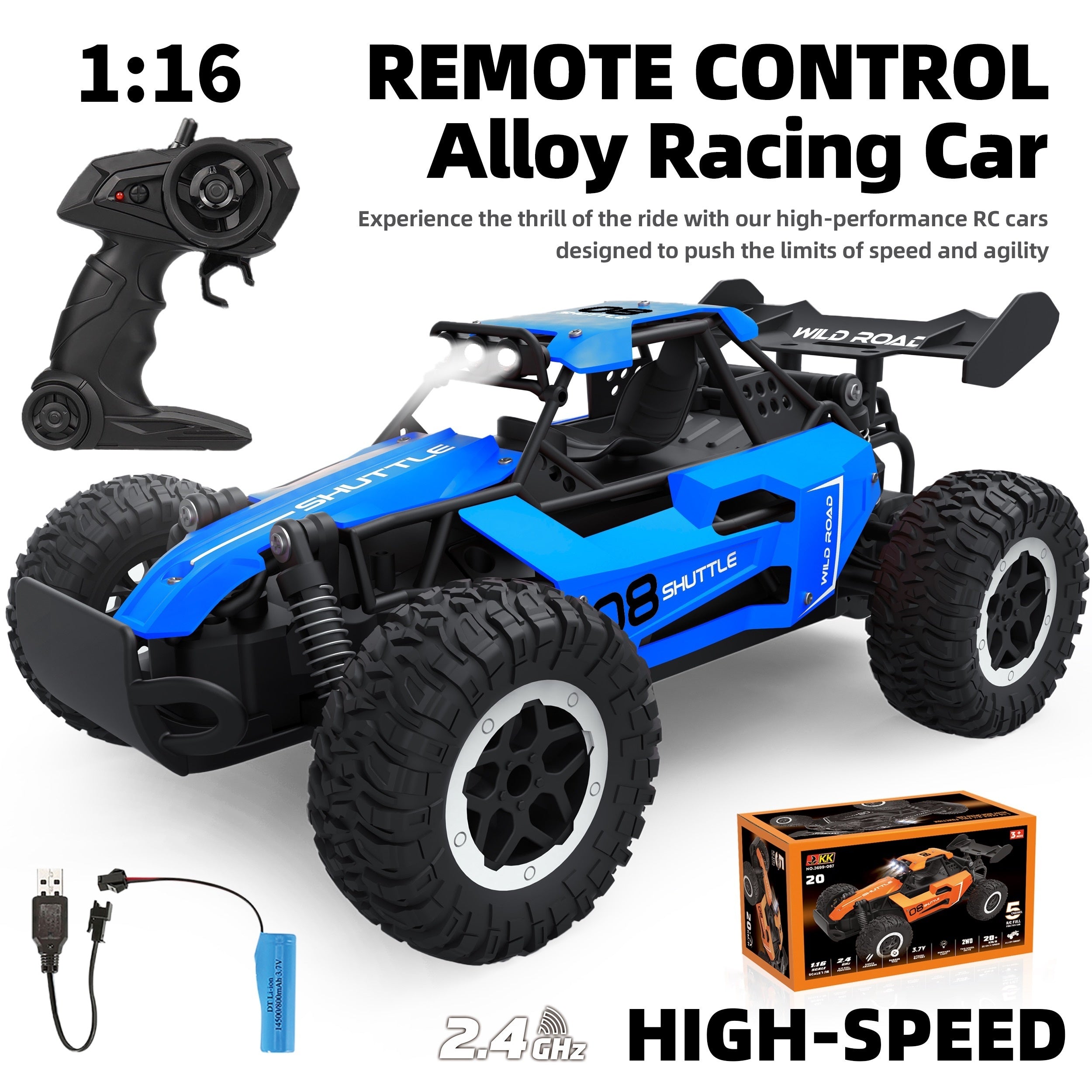1:16 2.4G Remote Control Car, High-Speed Up To 20 Km/h, All Terrain Off-Road Electric Toy Car, Christmas, Halloween, Thanksgiving Day Gift