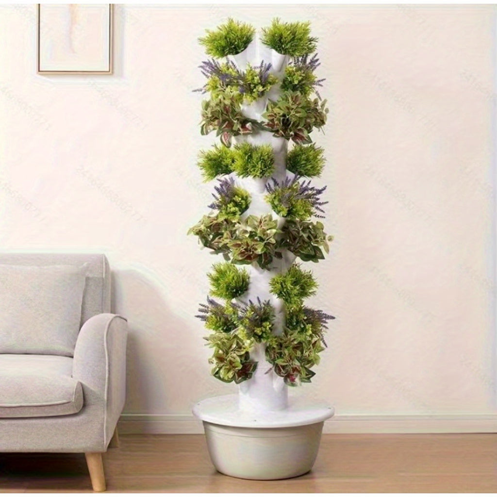 1pc 7 & 9 Layer Hydroponic Plant Tower - White Wooden Indoor Gardening System, Soilless Cultivation, No Electricity Needed, Space-Saving Vertical Planter for Herbs, Leafy Greens & Flowers
