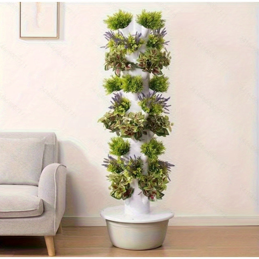 1pc 7 & 9 Layer Hydroponic Plant Tower - White Wooden Indoor Gardening System, Soilless Cultivation, No Electricity Needed, Space-Saving Vertical Planter for Herbs, Leafy Greens & Flowers