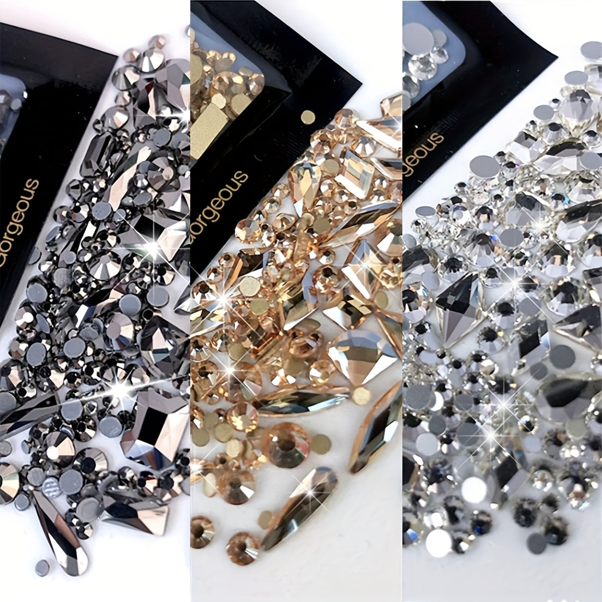 150pcs Flatback Round Rhinestone Plus 20pcs Flatback Odd Shaped Large Cubic Zirconia Black Blue Moon Nail Rhinestones