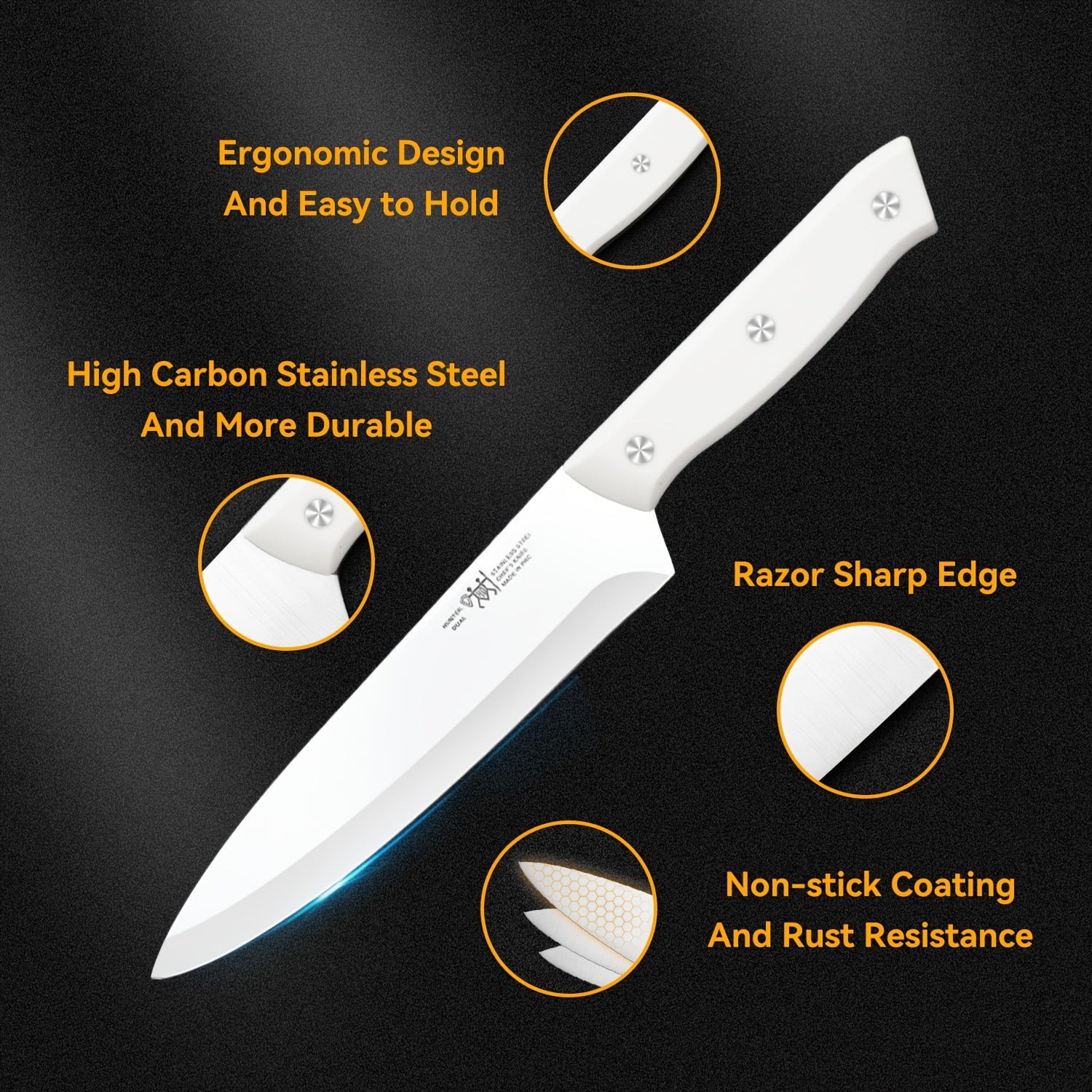 15pcs Knife Set with Sharpener Block - German Stainless Steel, Dishwasher Safe Kitchen Knives with Built-In Sharpener, white