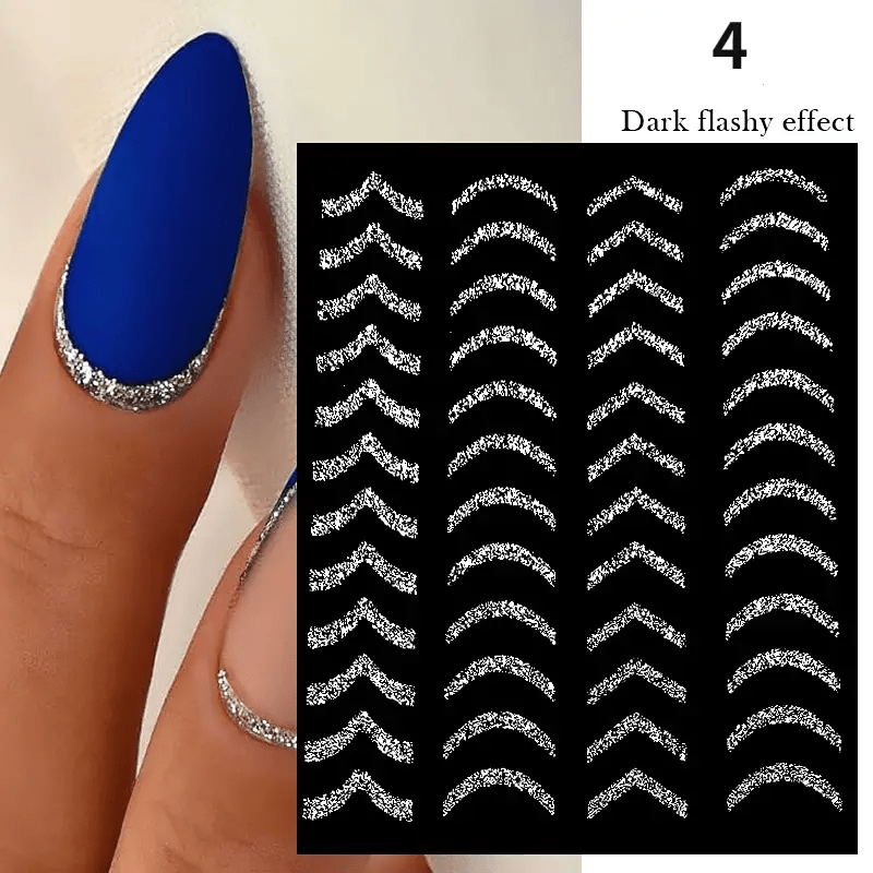 1pc 3D Nail Sticker with Stripes and Lines Charm Reminder Transfer Nail Art Decoration Silvery Reflective Glitter Sticker