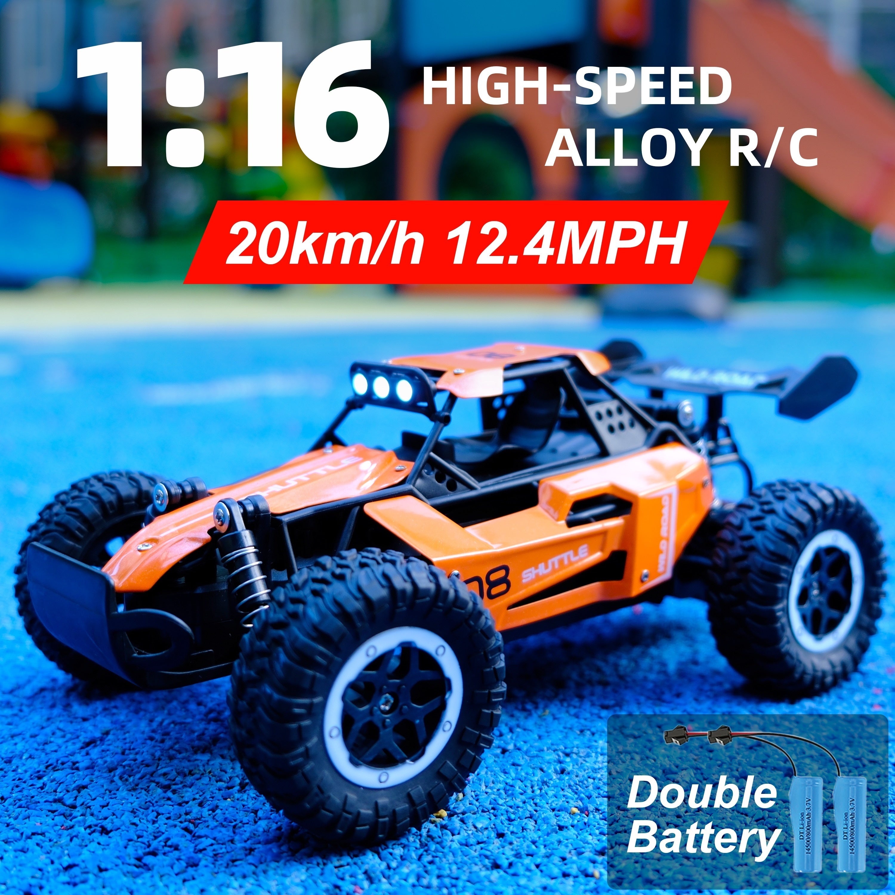 1:16 2.4G Double Battery Alloy RC Car, High Speed Up To 20 Km/h Remote Control Car, All Terrain Off-Road Electric Toy Car Halloween Christmas Gift