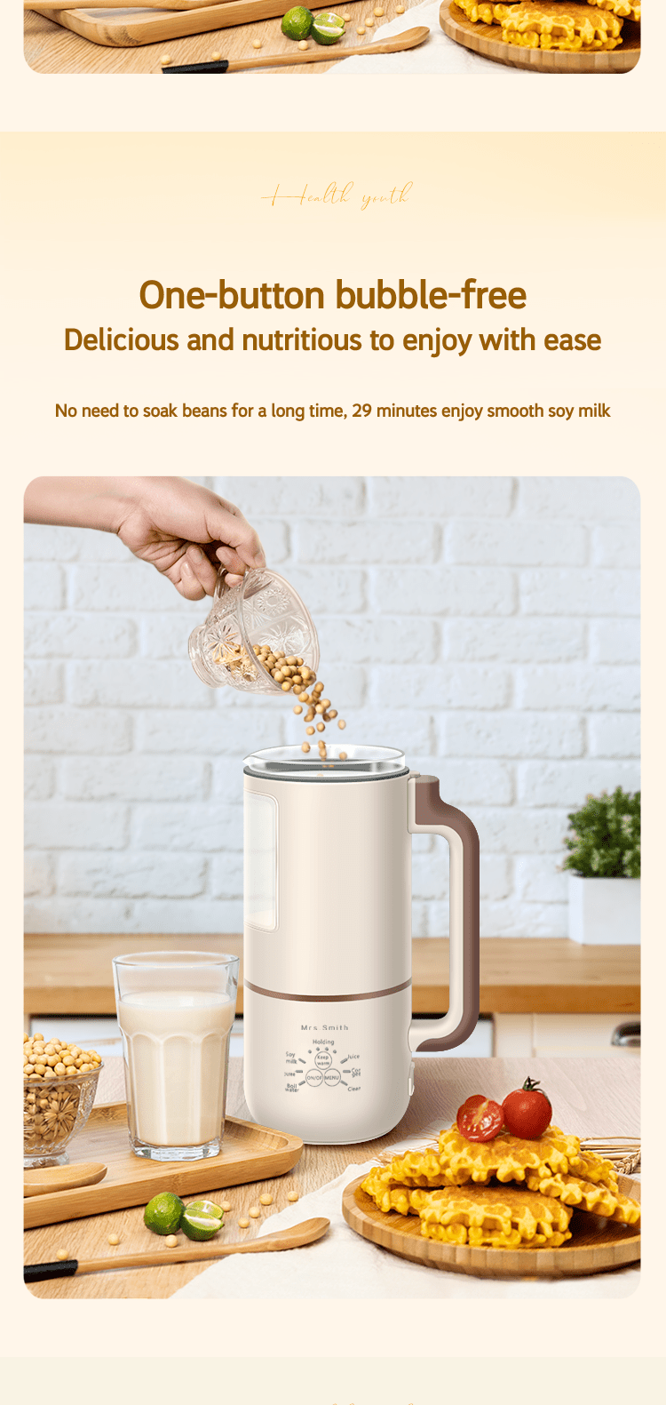 1000ml MRSSMITH Deluxe Portable Mini Soy Milk Maker - Enjoy Fresh Soy Milk and Juices with Advanced 23000RPM Motor, Touch Type Operation, and Self-Cleaning Function - Perfect for 1-4 Person Households with US Plug and 110-130