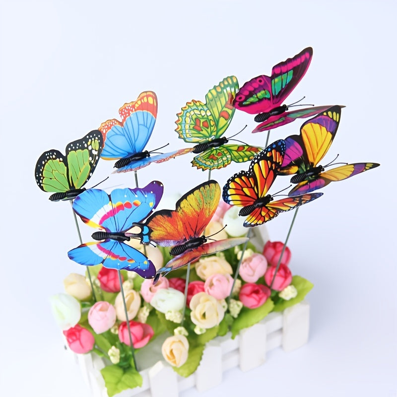 10pcs Vibrant 3D Colorful Butterfly Stakes - Whimsical Garden & Patio Decorations with Random Pattern - Add a Touch of Elegance to Your Outdoor Space