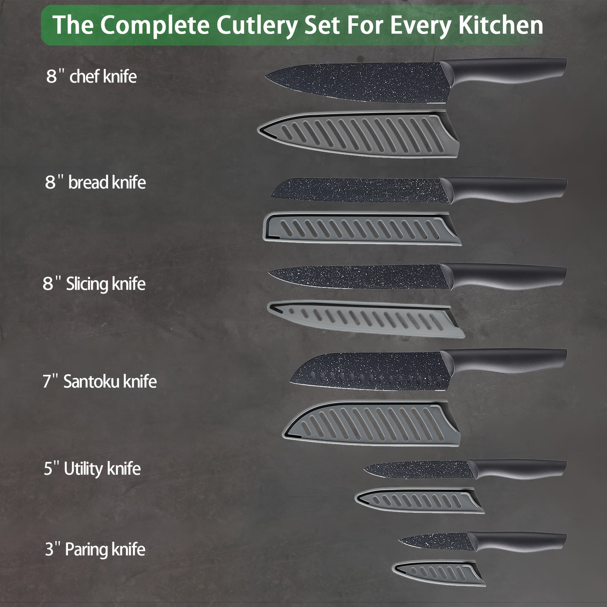 12pcs Granite Kitchen Knife Set, High Carbon German Stainless Steel Knives Set With Blade Guards, Non-stick Coating, Ultra Sharp, Dishwasher Safe