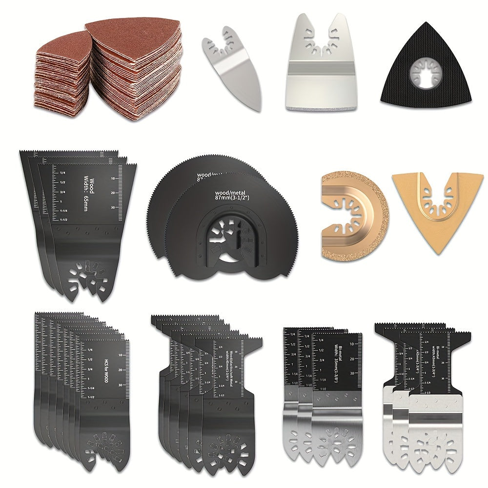 108pcs/set Oscillating Multitool Accessories Kit For Wood/Plastic/Metal Cutting, Sanding And Grinding, Compatiable For Dewalt, Roybi, Chicago, Bosch, Rockwell, Worx, Fein, Craftsman, Makita