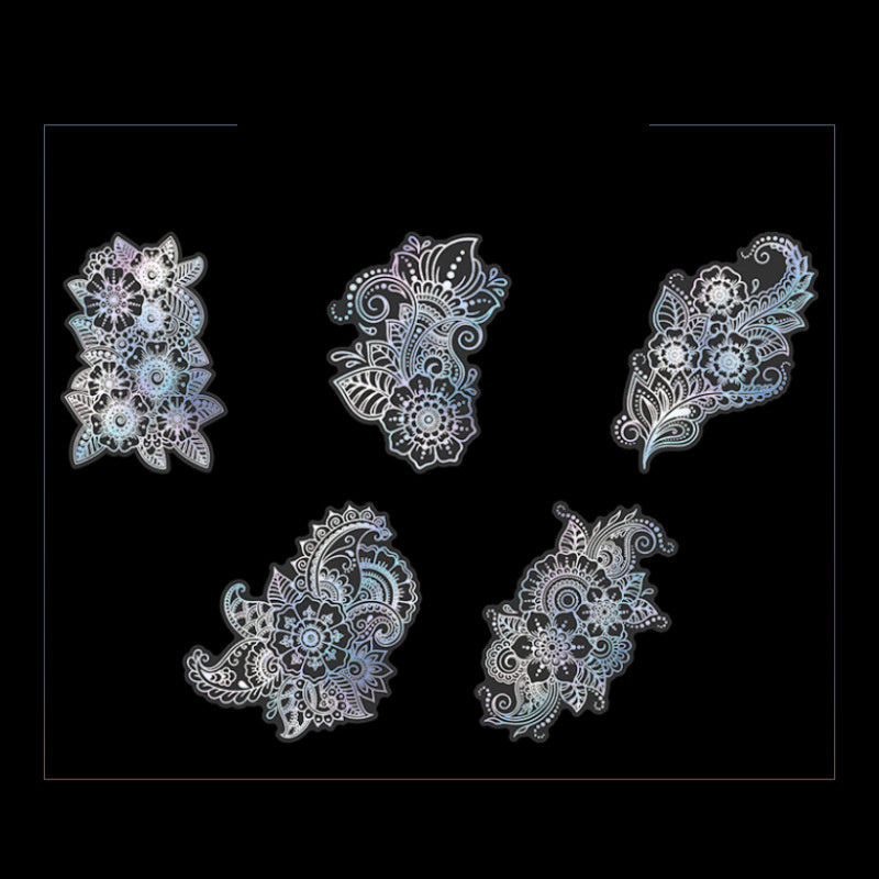 10pcs/pack Spiritual Wonderland Series Mandala Theme Three-dimensional Laser Silver PET Sticker Material Adhesive Sticker 165mm/6.50in*110mm/4.33in, DIY Materials