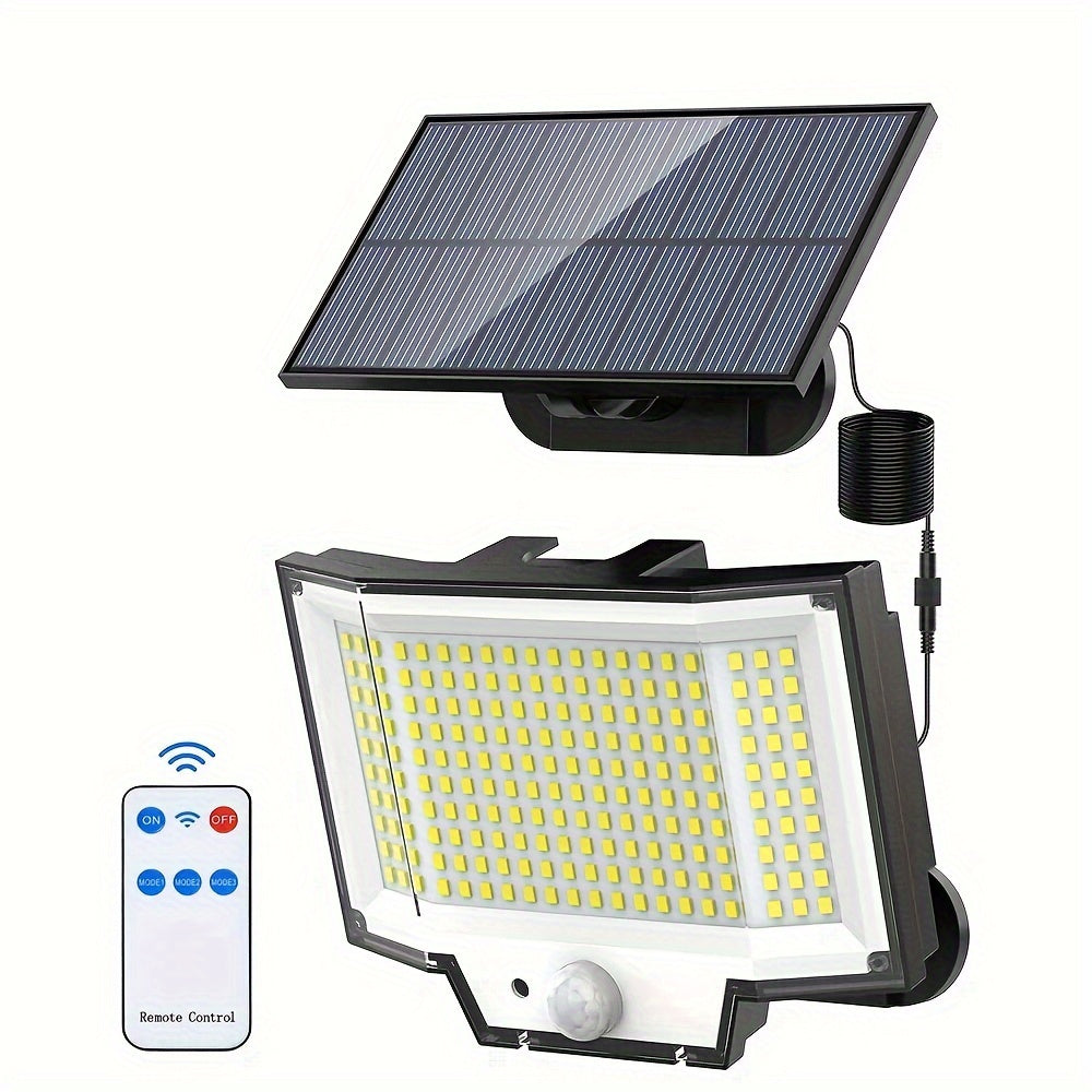 1/2/4pcs 128LED Solar Wall Light, White Light, Plastic Material Waterproof, Heat & Frost Resistant, With Motion Sensor, 150° Angle Adjustable, 16.4ft Cable, Remote Control, For Outdoor Lighting
