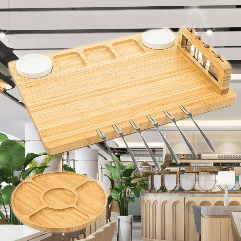 1 Set Cheese Board Set - Meat Cheese Tray, Deli Board Set With 4 Stainless Steel Cheese Knives, Perfect For Parties, Wedding Cheese Spatula, Bamboo Cheese Board And Knife Set, Cheese Plate, Serving Tray, Kitchen Supplies