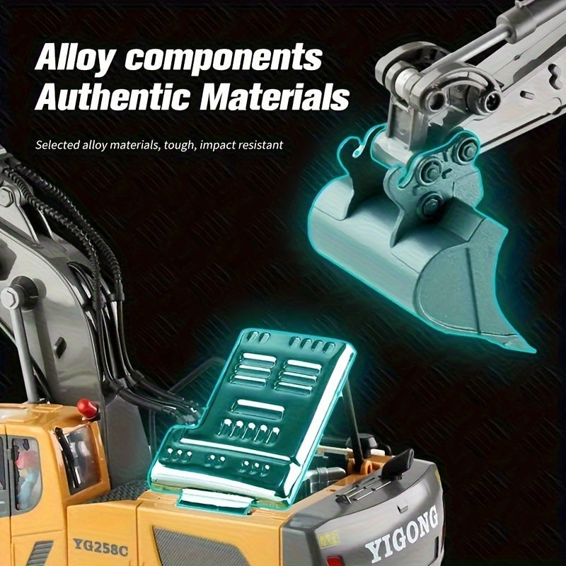 11-Channel Remote Control Alloy Excavator - Construction Vehicle Toy with High-Tech Engineering Design, Plastic Body, and Electronic Functions for Kids - Perfect Holiday Gift for Children