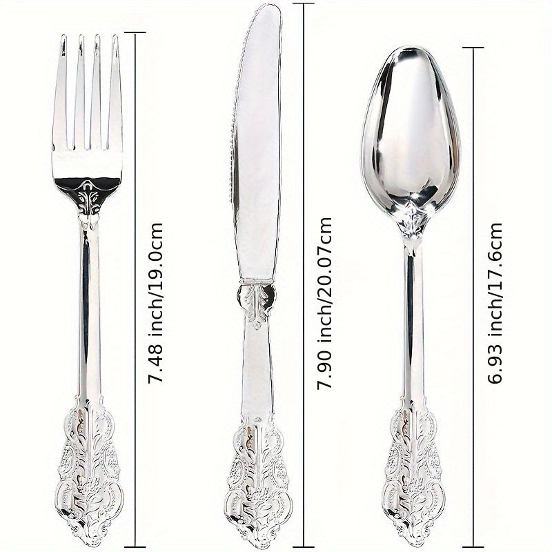 120 Forks, 120 Spoons, 120 Knives - 360 Pieces Heavyweight Silver Plastic Disposable Flatware Silverware