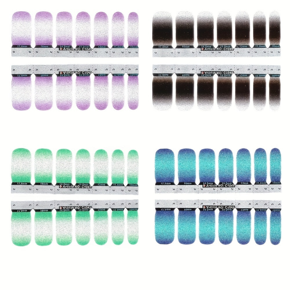 14 Sheets Gradient Glitter Nail Stickers Set Gradient Color Shine Full Wraps Polish Stickers Decal Strips Self-Ashesive Nail Art Sets For Women Girls