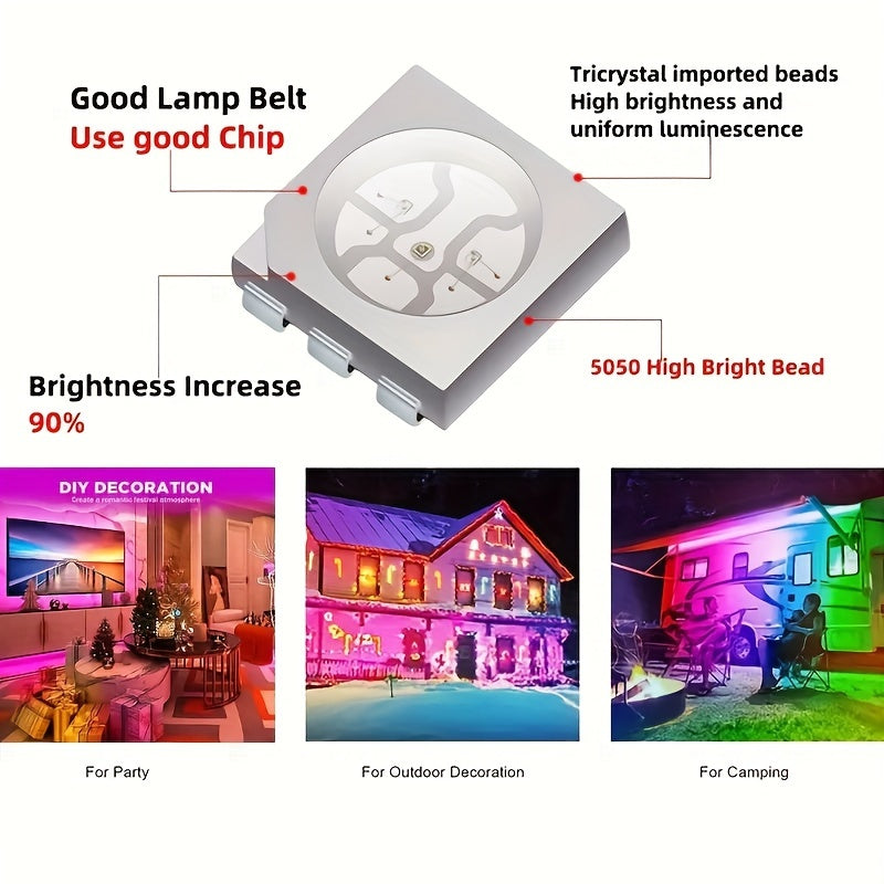 16.4 Million Colors RGB LED Strip Lights with Music Sync, App & Remote Control – Vibrant Color Changing Lights for Bedroom, Kitchen, Parties & Christmas Decor (393.7/787.4/1181.1inch), LFON